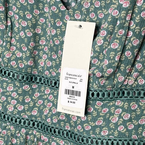 Francesa's Miami Green Floral Rose Cami Girly Cottage Cowgirl Top Medium New - Picture 6 of 14